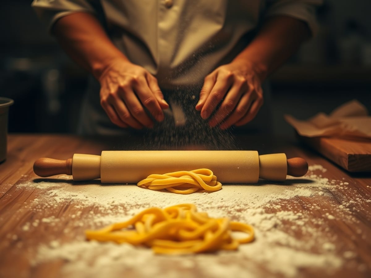 Fresh pasta being rolled